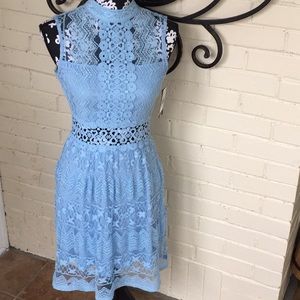 Chambray baby blue dress with lace detail